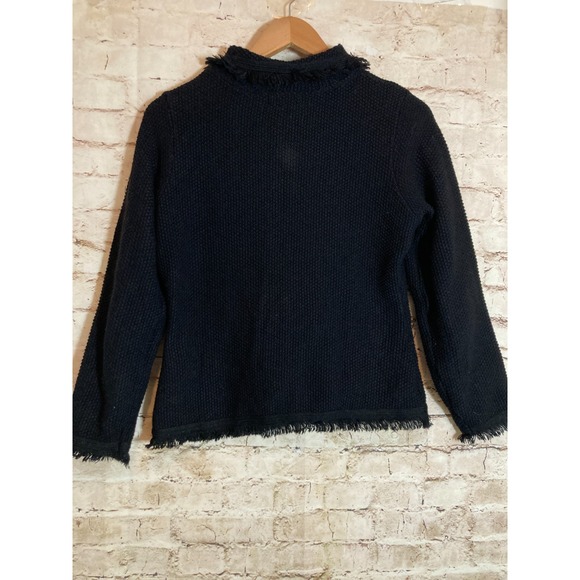 Worthington Sweater XS Black Knit Button Up Cardigan Preppy Capsule Fringe Trim - Picture 10 of 12